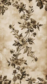 Vintage sepia floral pattern with climbing hibiscus vines.