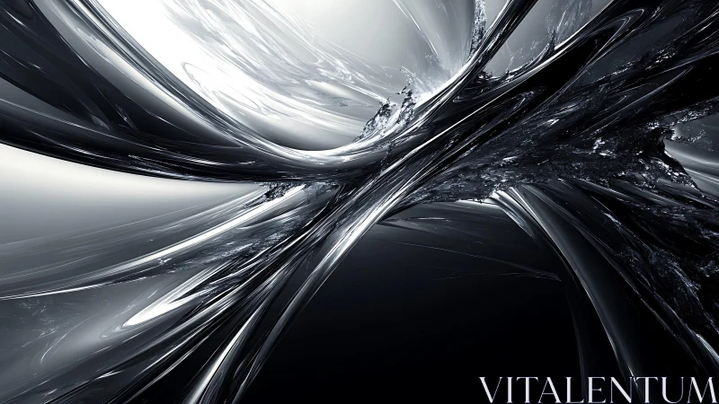 Futuristic black and silver abstract digital art with dynamic curves.