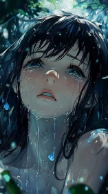 Rain-soaked daydreamer draped in liquid starlight tears.