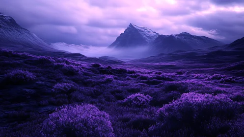 Spectral violet tundra under glaciated mountain convergence.