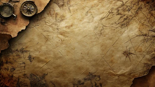 Ancient treasure map with compass evokes lost sea journeys.