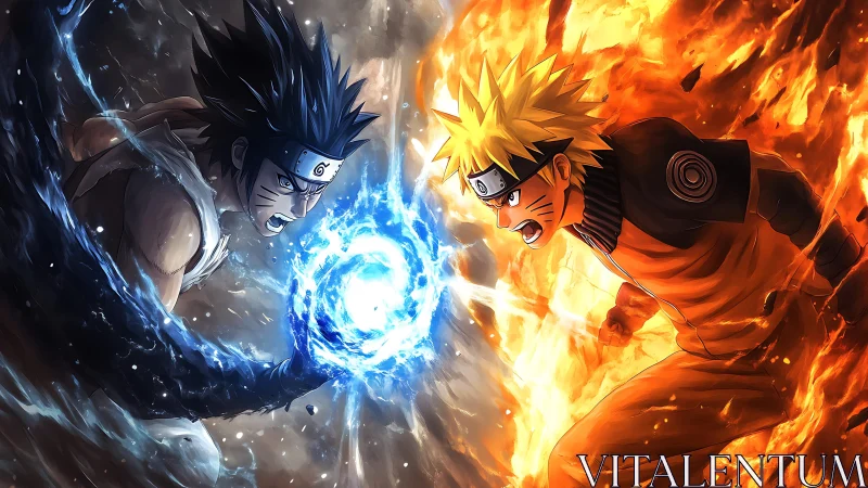 Naruto and rival clash in dramatic elemental power duel.