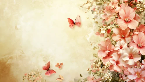 Floral Border with Butterflies and Soft Pastel Background