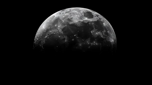 Lunar near-side hemisphere is partially illuminated in profile
