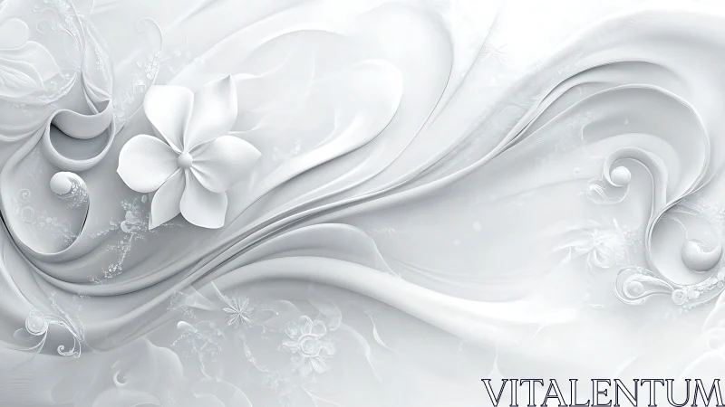 White floral relief with flowing abstract swirls and folds.