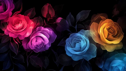 Radiant Roses in Glowing Rainbow Colors.