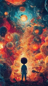 Child silhouette facing swirling cosmic dreamscape.