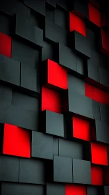 Geometric 3D wall of black and red cubes in perspective.