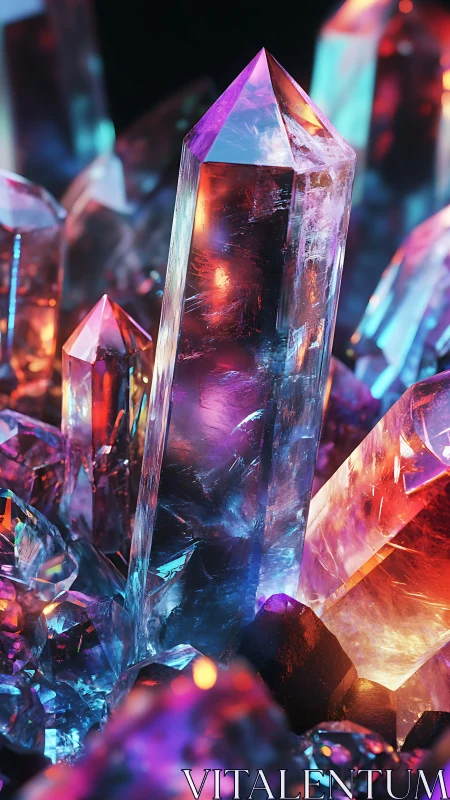 Glowing crystal pillars in a neon dreamlike cavern.