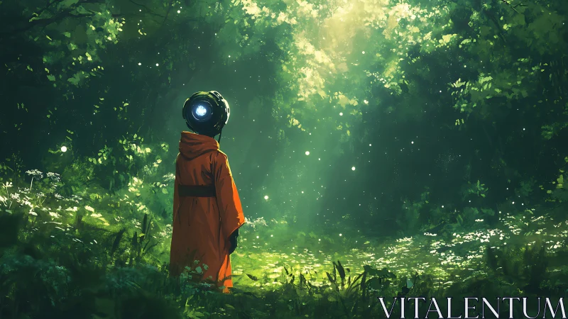 Helm of starlight wandering a green cathedral of sunbeams.