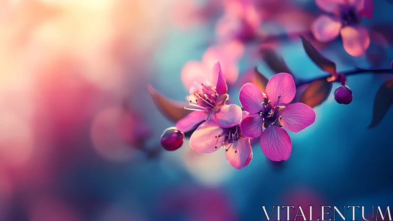 Magenta blooms drift where twilight meets neon dreams