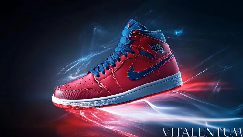 Red and blue athletic sneaker rendered with lighting effects