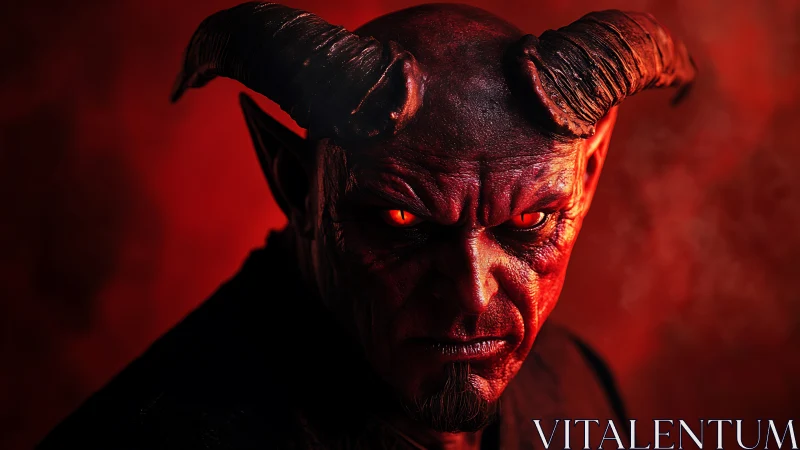 Demonic horned portrait rendered in dramatic red key lighting