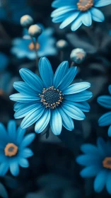 Blue Daisy Flowers Close-up with Soft Bokeh Background