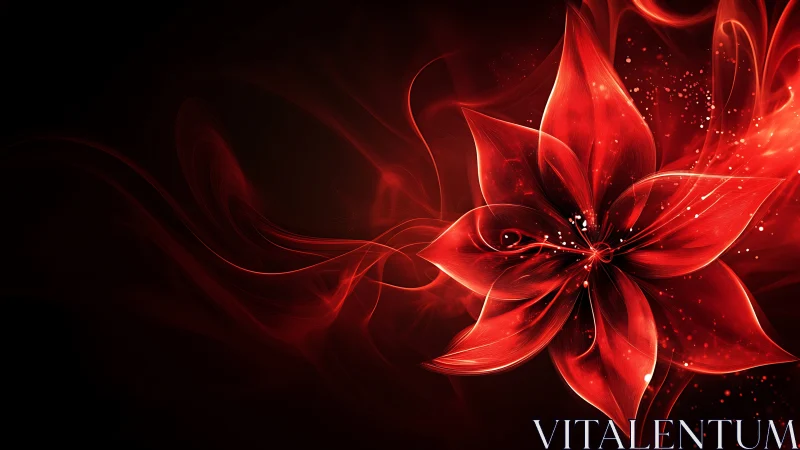 Abstract red floral light form on dark gradient background.