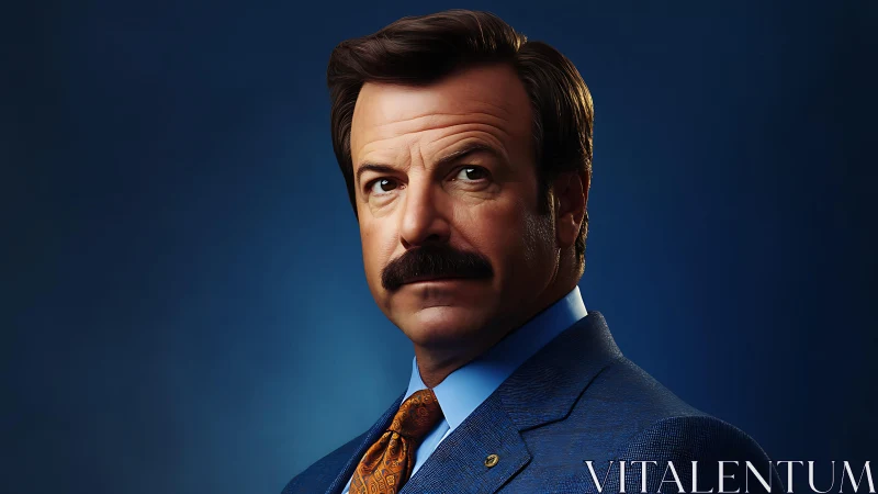 Mustached gentleman studies the spotlight with calm resolve