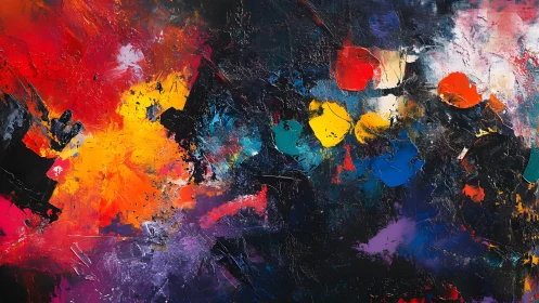 Vivid Abstract Expressionist Painting with Bold Color Bursts.