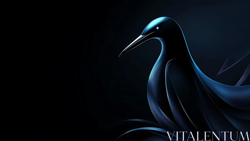 Midnight blue bird woven from ribbons of quiet light.