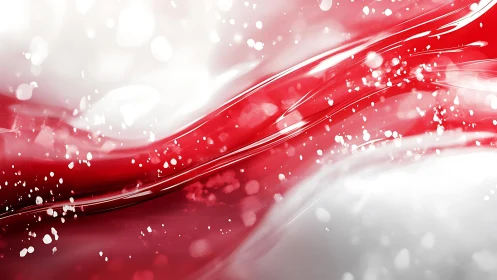Abstract red and white fluid wave with sparkling highlights.