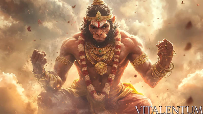 Radiant monkey warrior blazes through storm-lit golden clouds.
