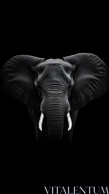 Majestic elephant portrait emerges from deep black void