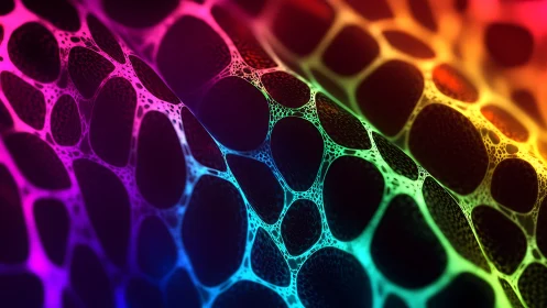 Curved cellular mesh surface displays multicolor gradient lighting
