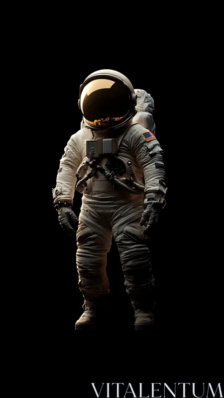 Solitary astronaut stands in dramatic light against deep black