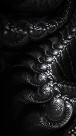 Parametric monochrome fractal cascade with luminous microstructures.