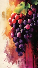 Lustrous grape cluster glows against fiery abstract backdrop