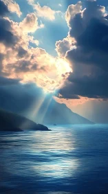 Sunrays carve silver pathways across a tranquil cobalt sea.