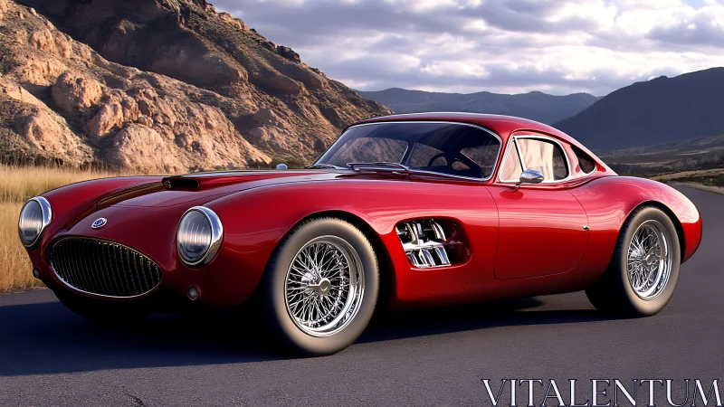 Crimson canyon cruiser, vintage curves against desert dusk.