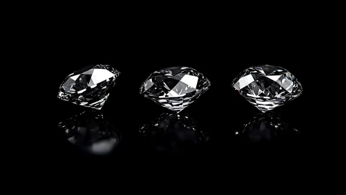 Triple brilliant-cut diamonds on black mirror ground.