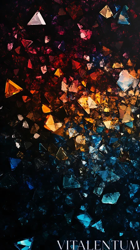 Prismatic triangular shards form a chromatic gradient cascade
