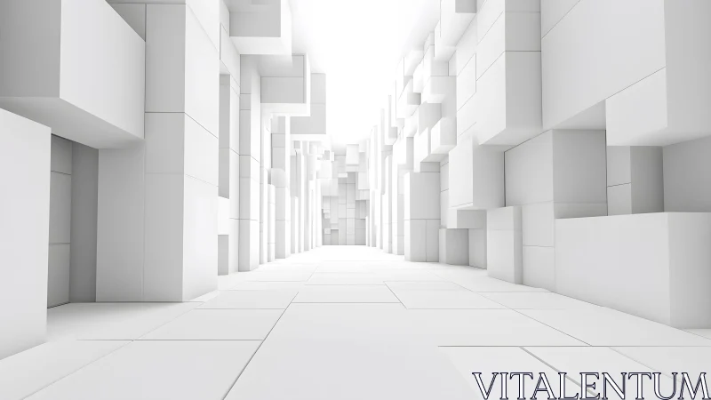 Futuristic white geometric hallway with abstract minimalist style.