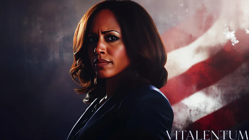 Steadfast leader gazes forward against a bold flag backdrop