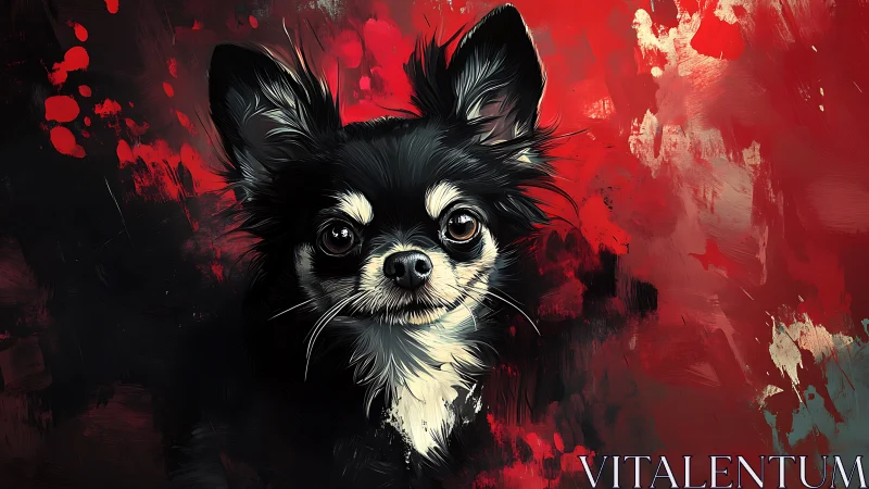 Tiny storm of fur in a crimson paint-splashed universe.