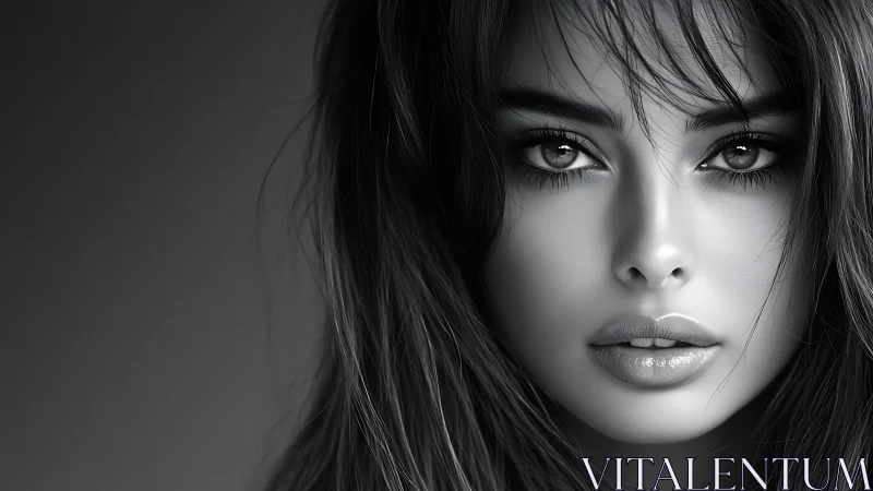 Soft monochrome portrait captures a calm, captivating gaze