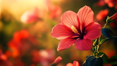 Red Cosmos Flower Glowing in Golden Sunlight