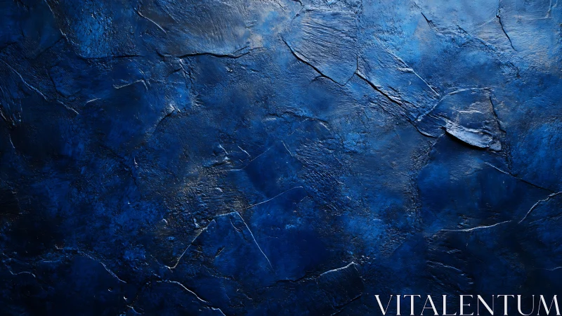 Textured ultramarine plaster surface with cracked relief pattern