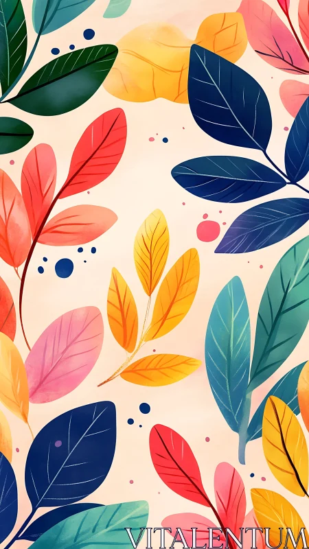 Colorful stylized leaves arranged on soft neutral background.