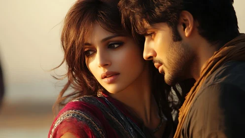 Golden Hour Portrait: Intimate Couple Study with Warm Backlighting