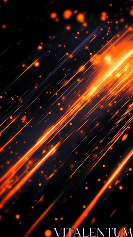 Diagonal orange light streaks on dark abstract digital field.