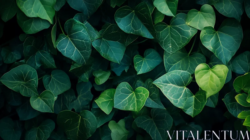 Ivy leaf canopy with luminous venation and tonal gradients.