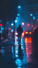 Neon rainwalker drifting through electric midnight streets.