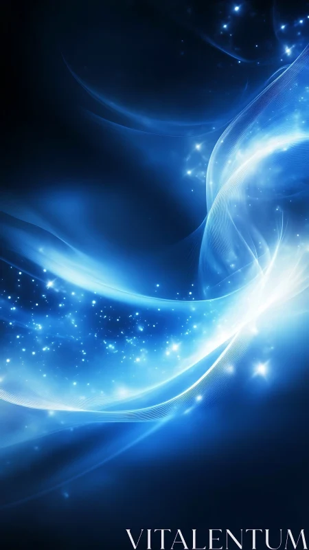 Blue light waves curve across starry abstract digital background