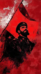 Revolutionary commander emerges from bold red propaganda haze