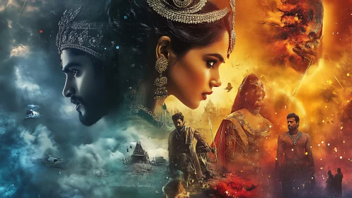 Dual chromatic epic montage of regal warriors in conflict.