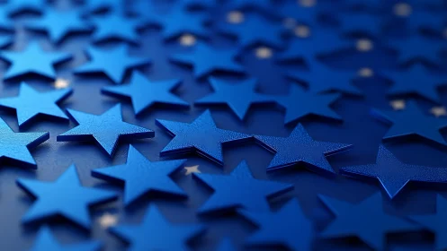Blue 3D stars pattern with shallow depth of field focus.