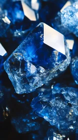 Deep blue crystal cluster shows sharp facets and icy fractures