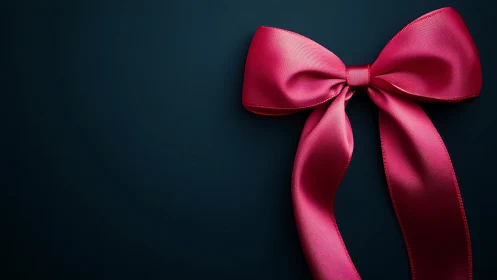 Velvety pink ribbon bow against deep night blue backdrop.